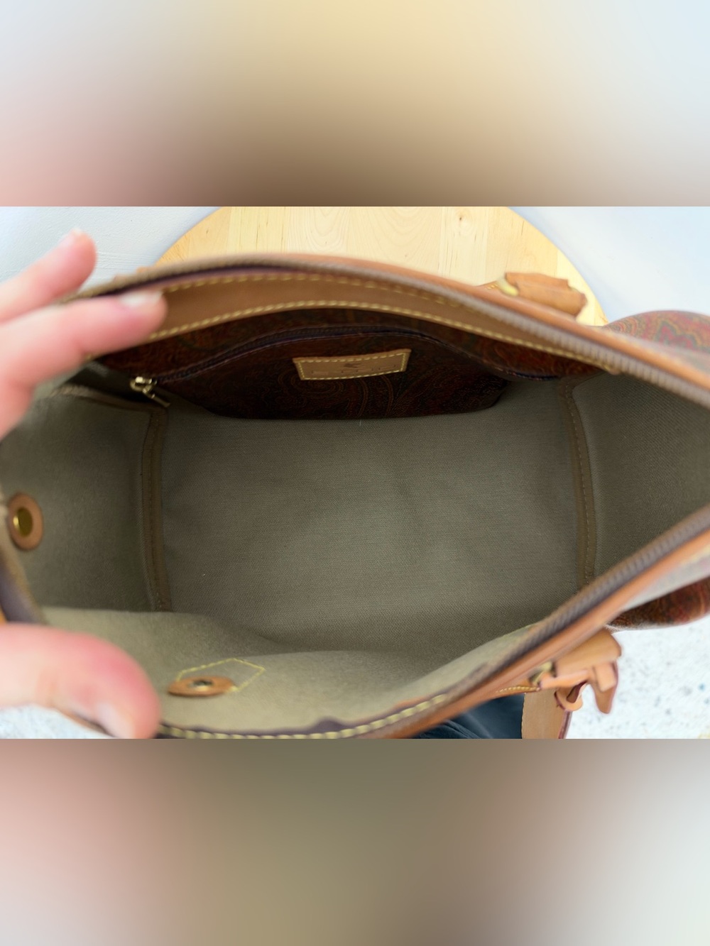 Etro Multicolor Paisley Bag with Tan Leather Trim - Picture 6 of 8